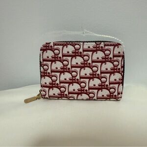 Red Patterned Wallet with Zipper